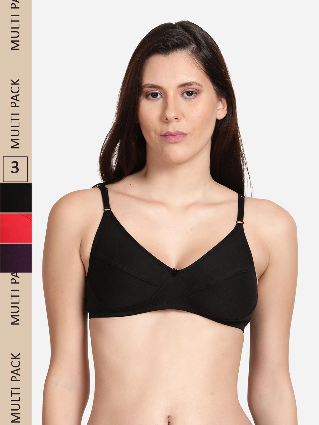 

shyaway Pack Of 3 Non Padded Non Wired Cotton Everyday Bra, Red
