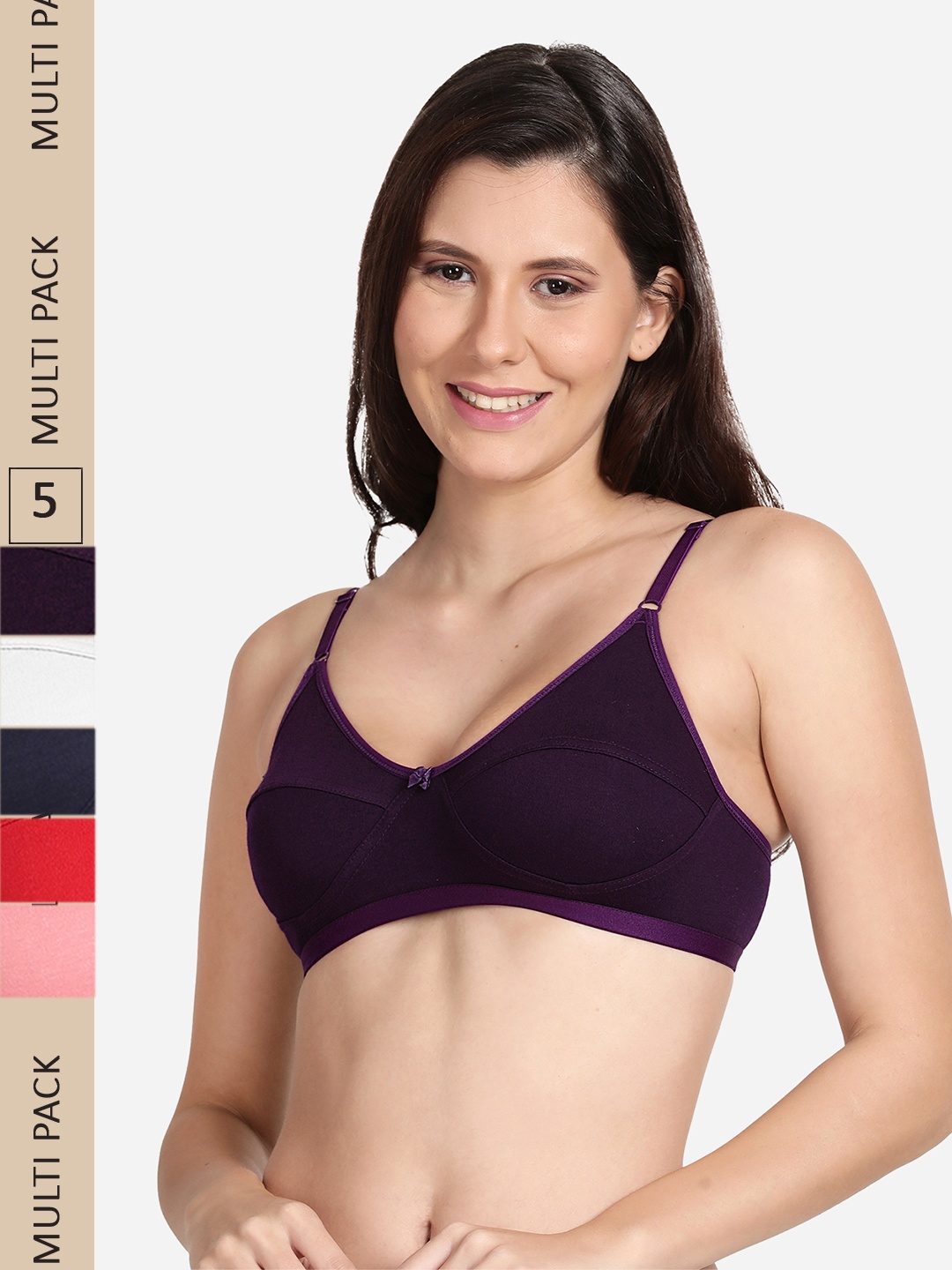 

shyaway Pack Of 5 Non Padded Non Wired Cotton Everyday Bra, Purple