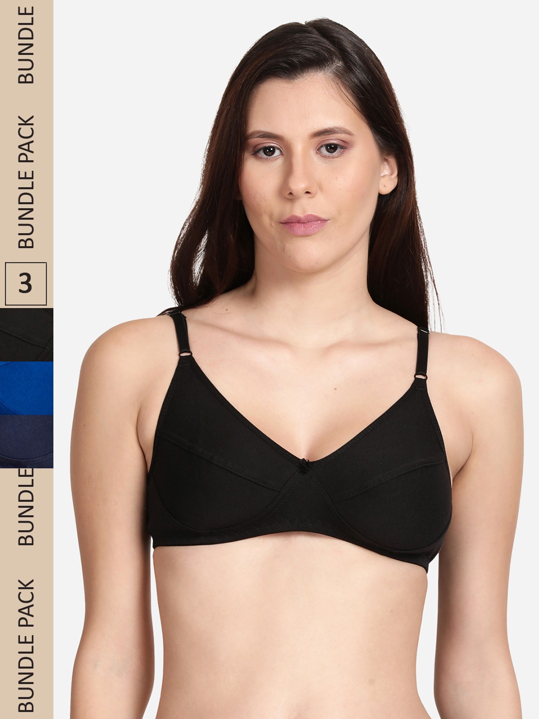 

shyaway Pack Of 3 Non Padded Cotton Bra, Navy blue