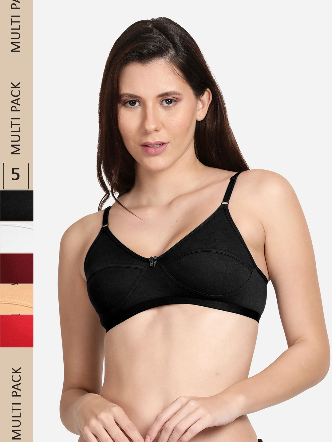 

shyaway Pack Of 5 Non Padded Cotton Bra, Black