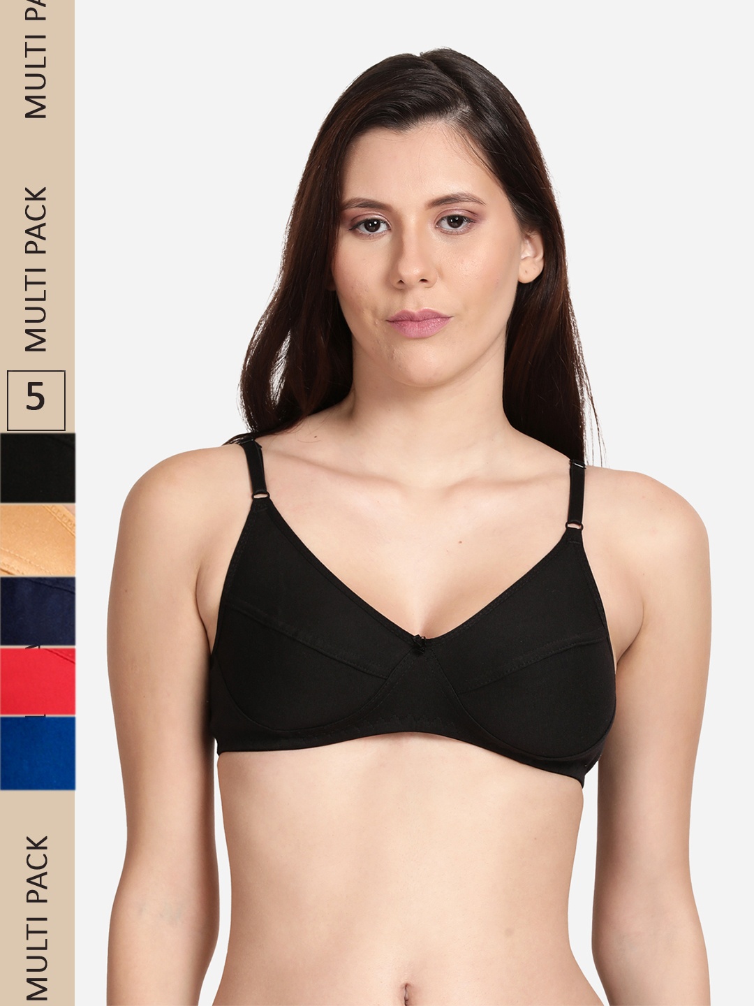 

shyaway Pack Of 5 Non Padded Cotton Bra, Navy blue