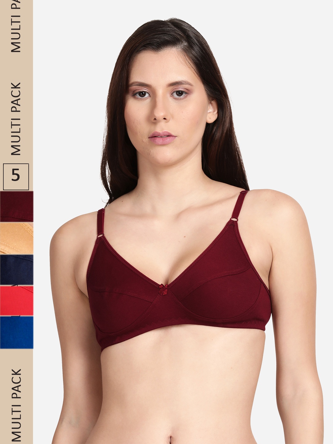 

shyaway Pack Of 5 Non Padded Cotton Bra, Maroon