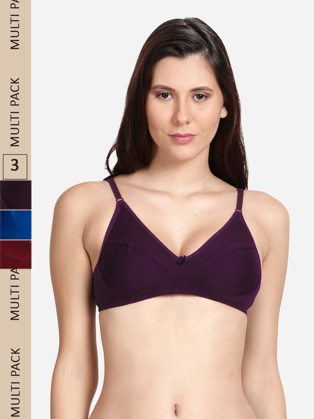 

shyaway Pack Of 3 Non Padded Cotton Bra, Purple