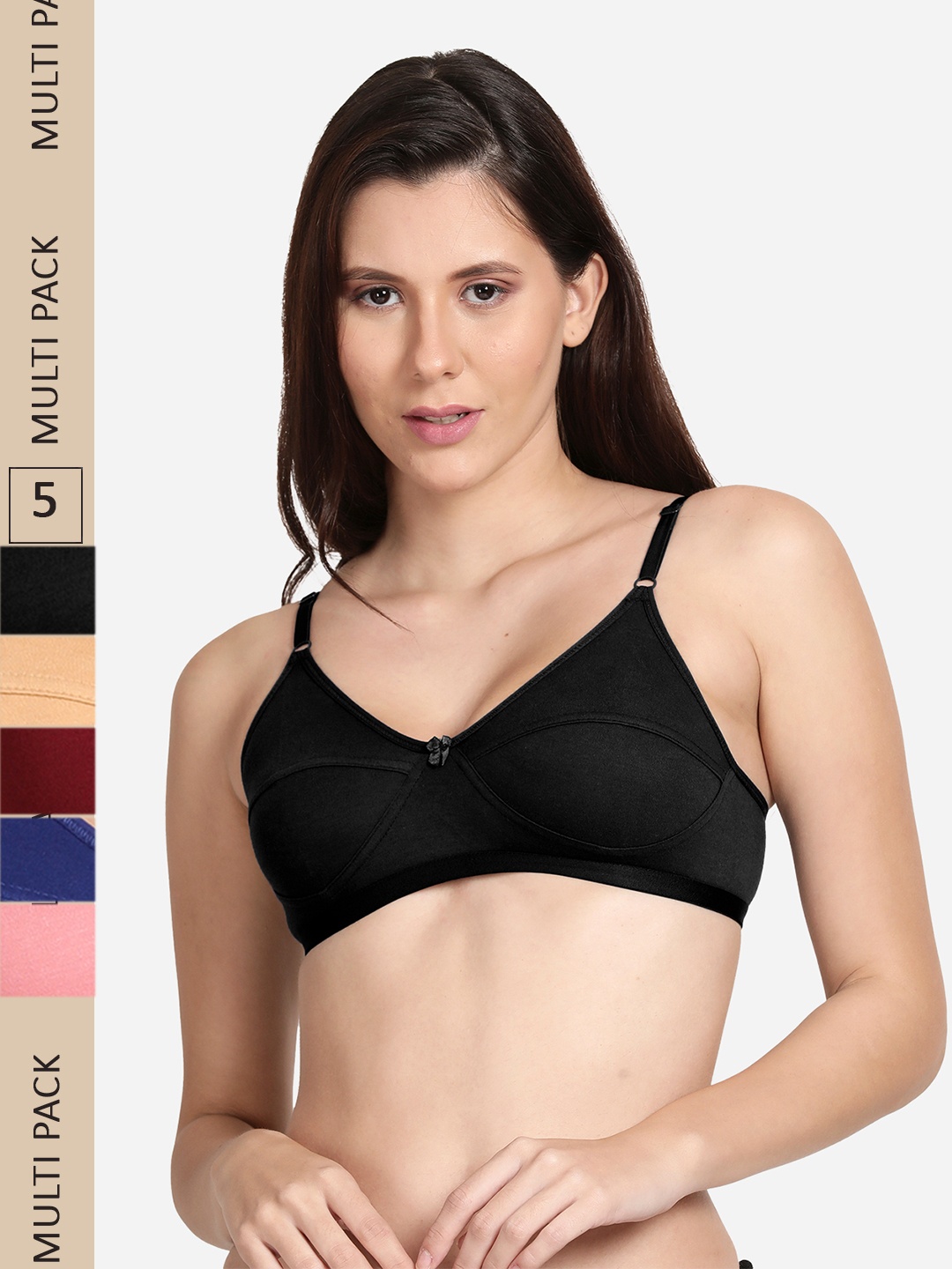 

shyaway Pack Of 5 Non Padded Cotton Bra, Black