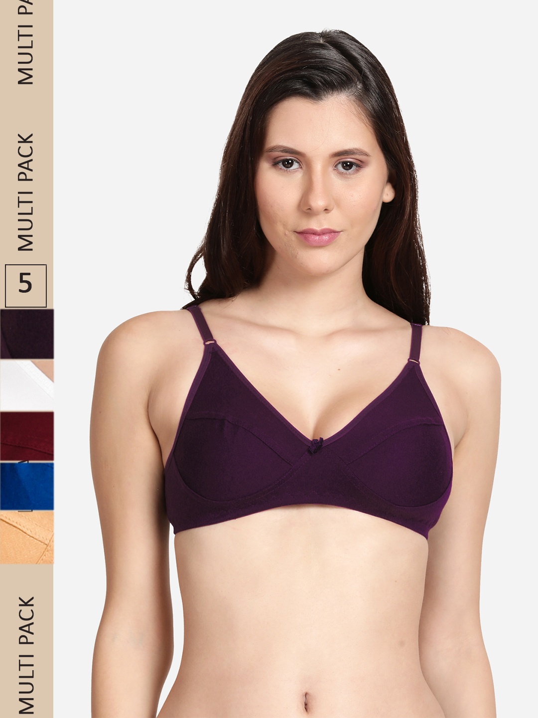 

shyaway Pack Of 5 Non Padded Cotton Bra, Purple