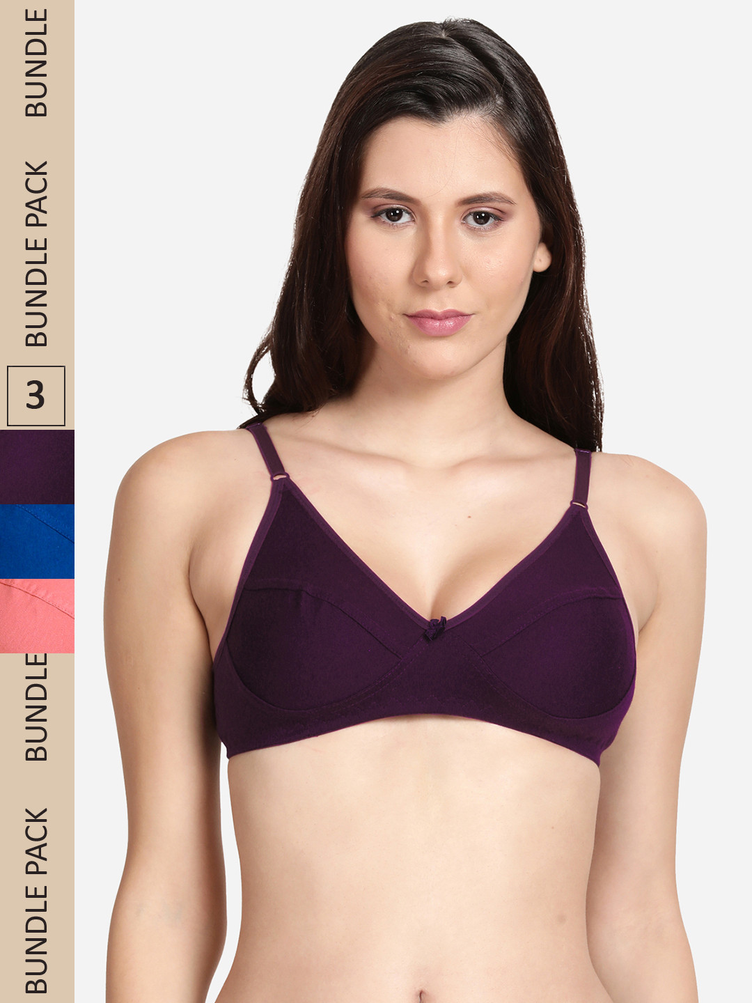 

shyaway Pack Of 3 Non Padded Cotton Bra, Blue