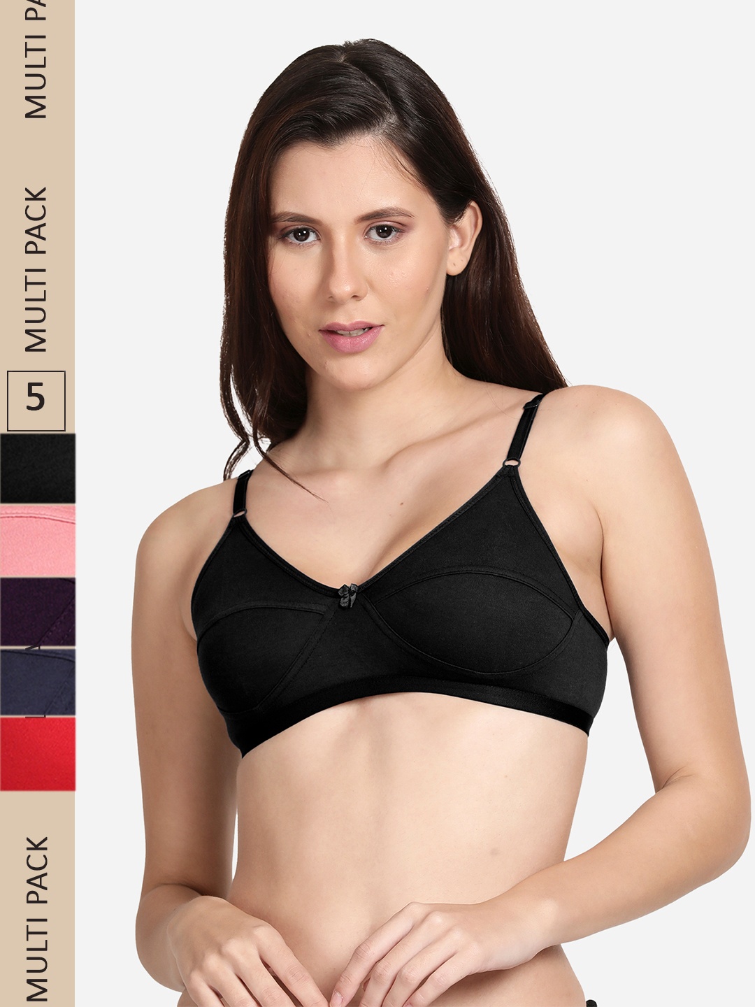 

shyaway Pack Of 5 Non Padded Cotton Bra, Black