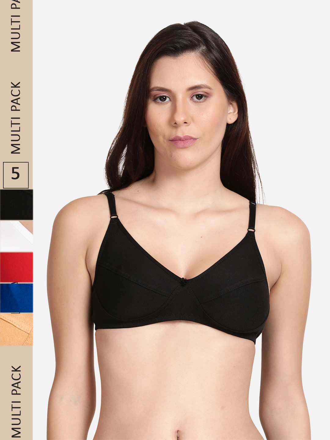 

shyaway Pack Of 5 Non Padded Cotton Bra, Black