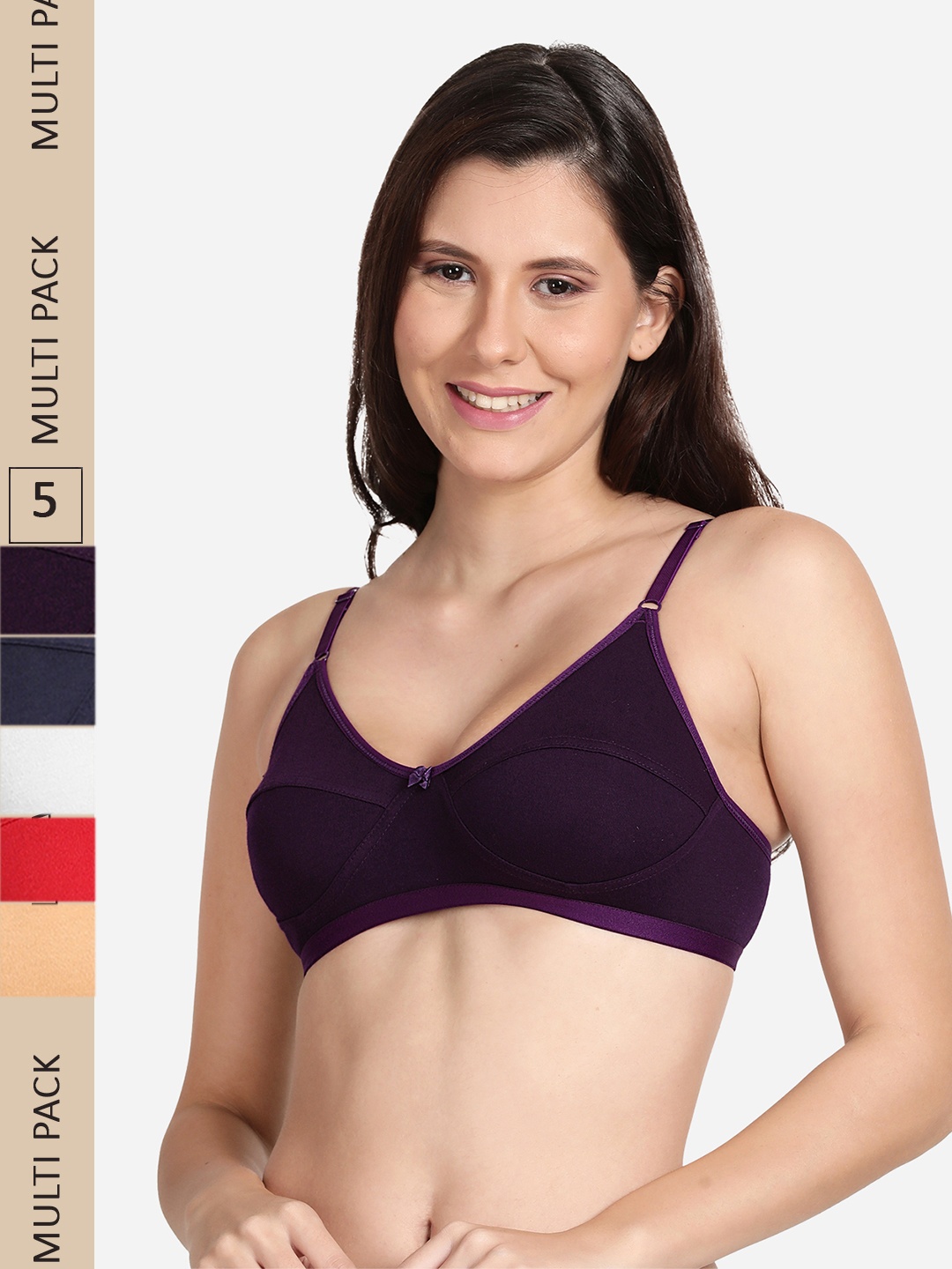 

shyaway Pack Of 5 Non Padded Cotton Bra, Purple