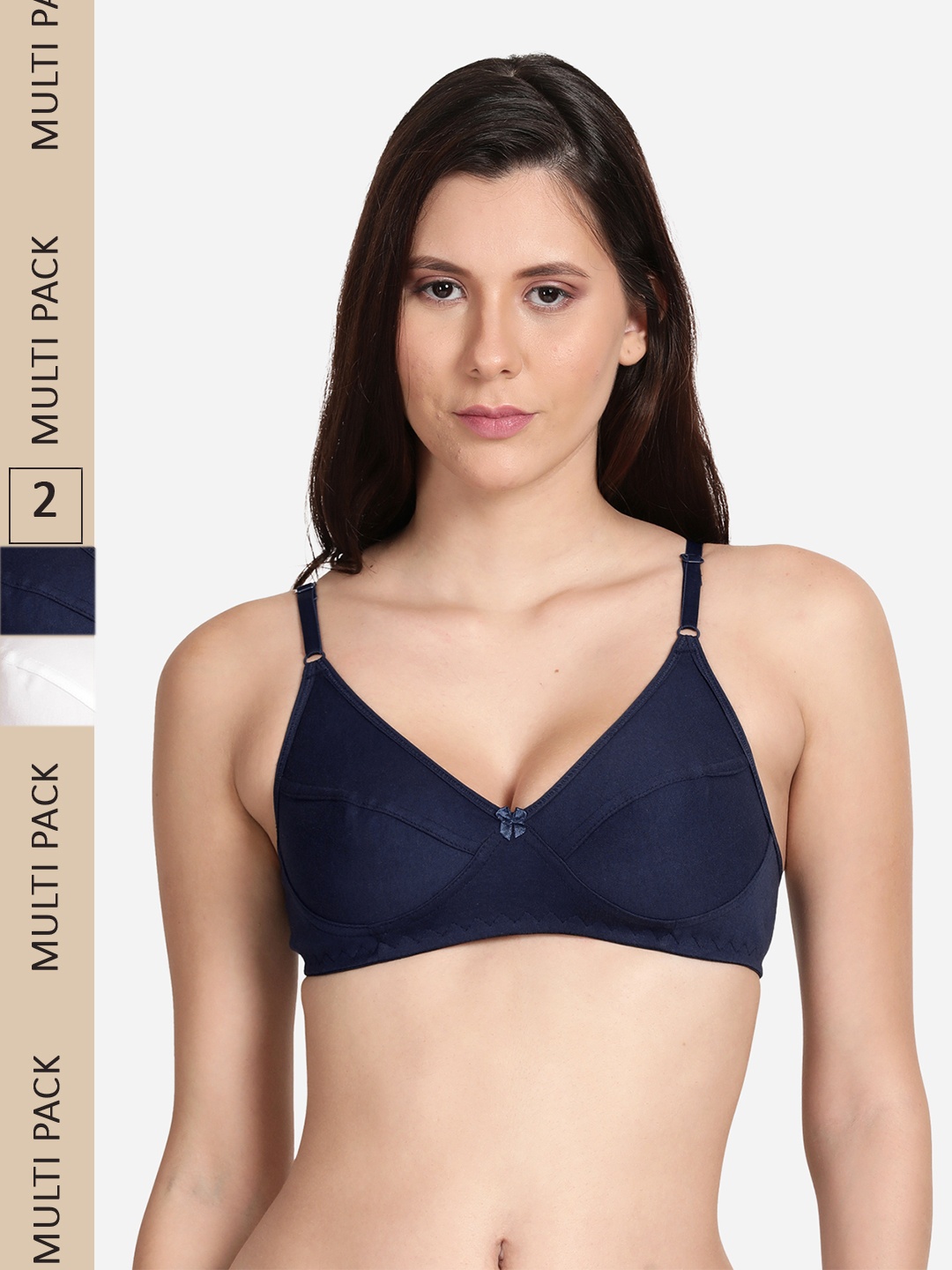 

shyaway Pack Of 2 Non Padded Cotton Bra, Navy blue