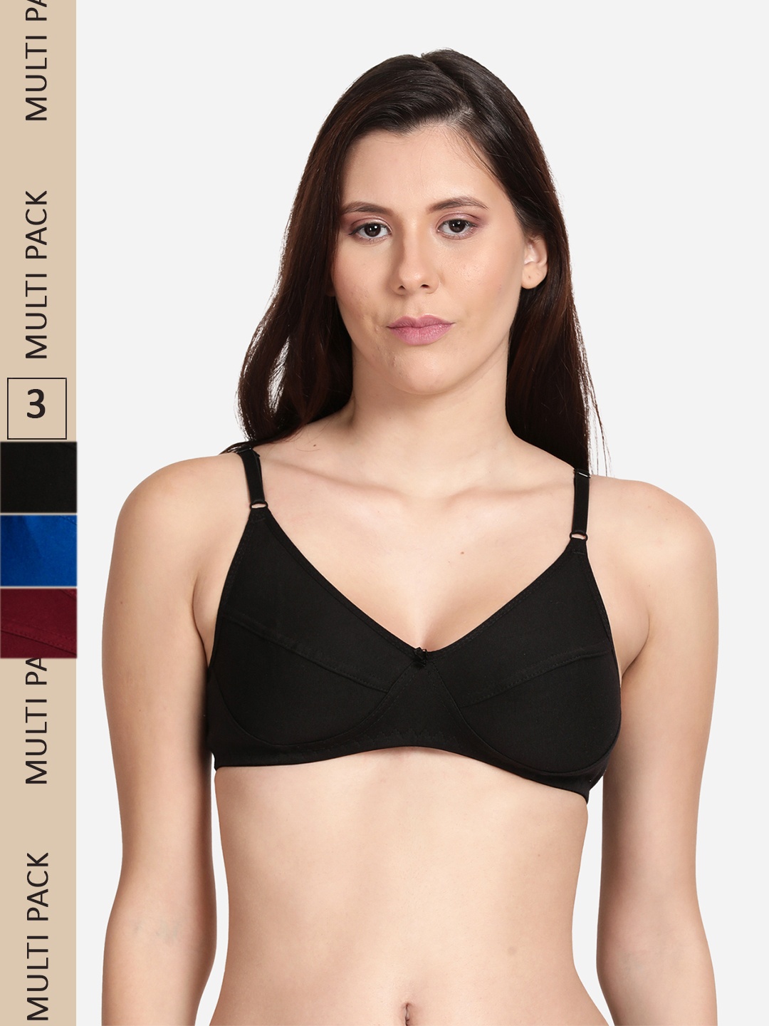 

shyaway Pack Of 3 Non Padded Cotton Bra, Black
