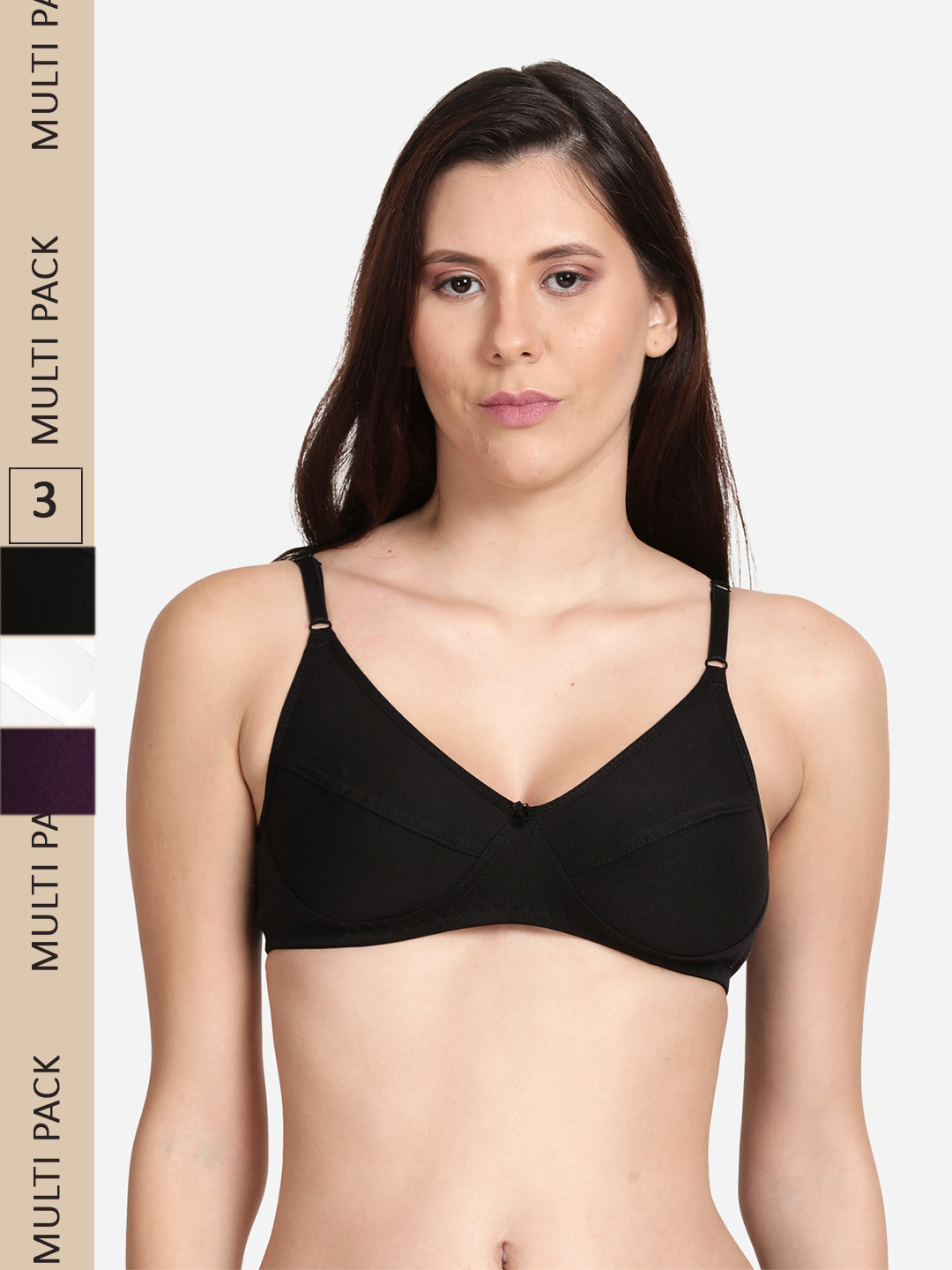 

shyaway Pack Of 3 Non Padded Cotton Bra, Black
