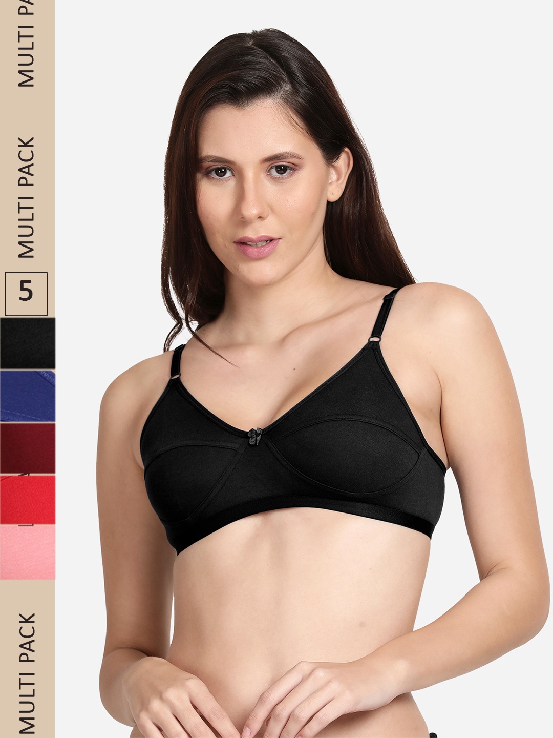 

shyaway Pack Of 5 Non Padded Cotton Bra, Black