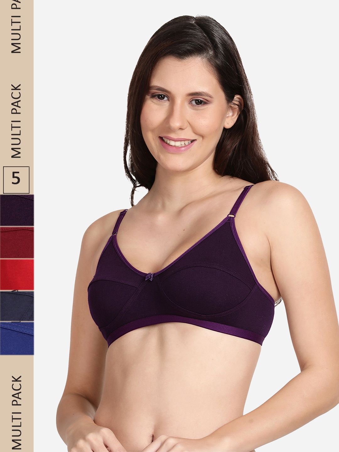 

shyaway Pack Of 5 Non Padded Cotton Bra, Purple