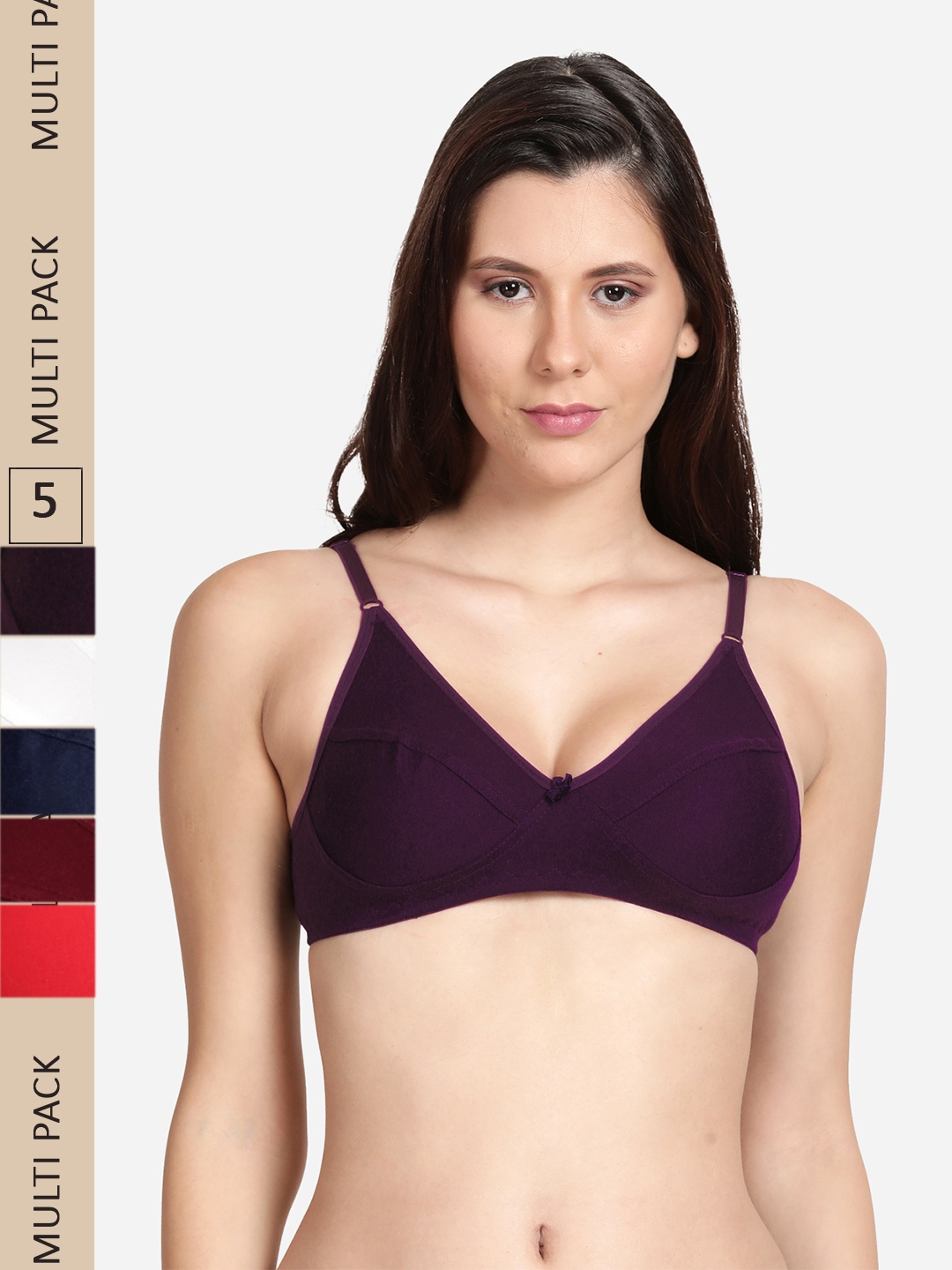 

shyaway Pack Of 5 Non Padded Cotton Bra, Purple