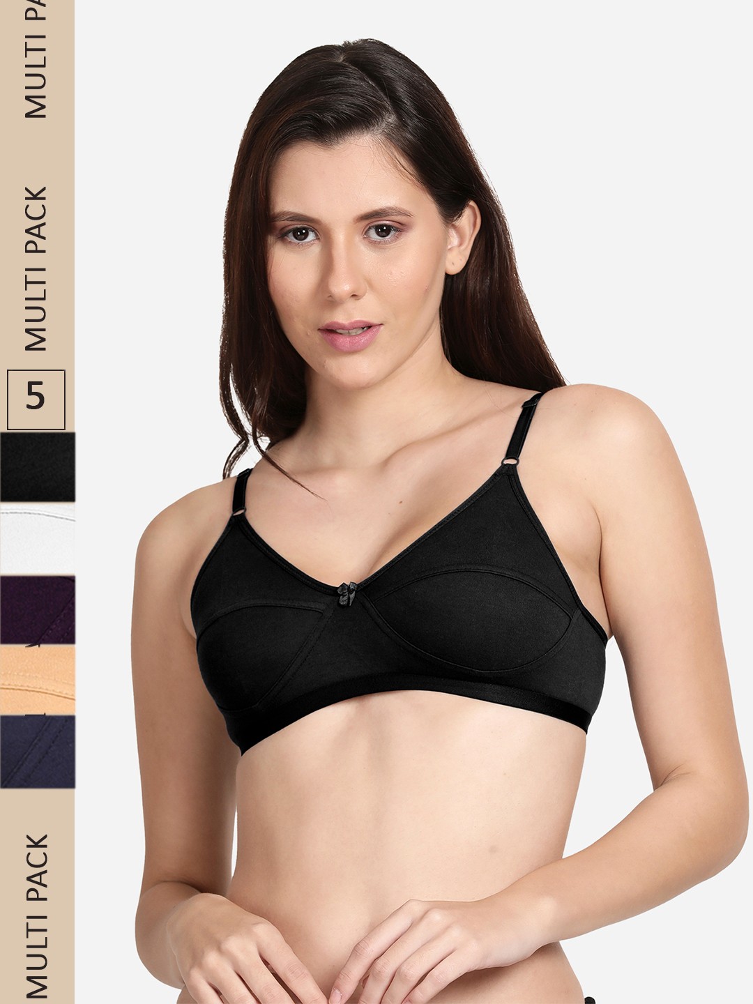 

shyaway Pack Of 5 Non Padded Cotton Bra, Black