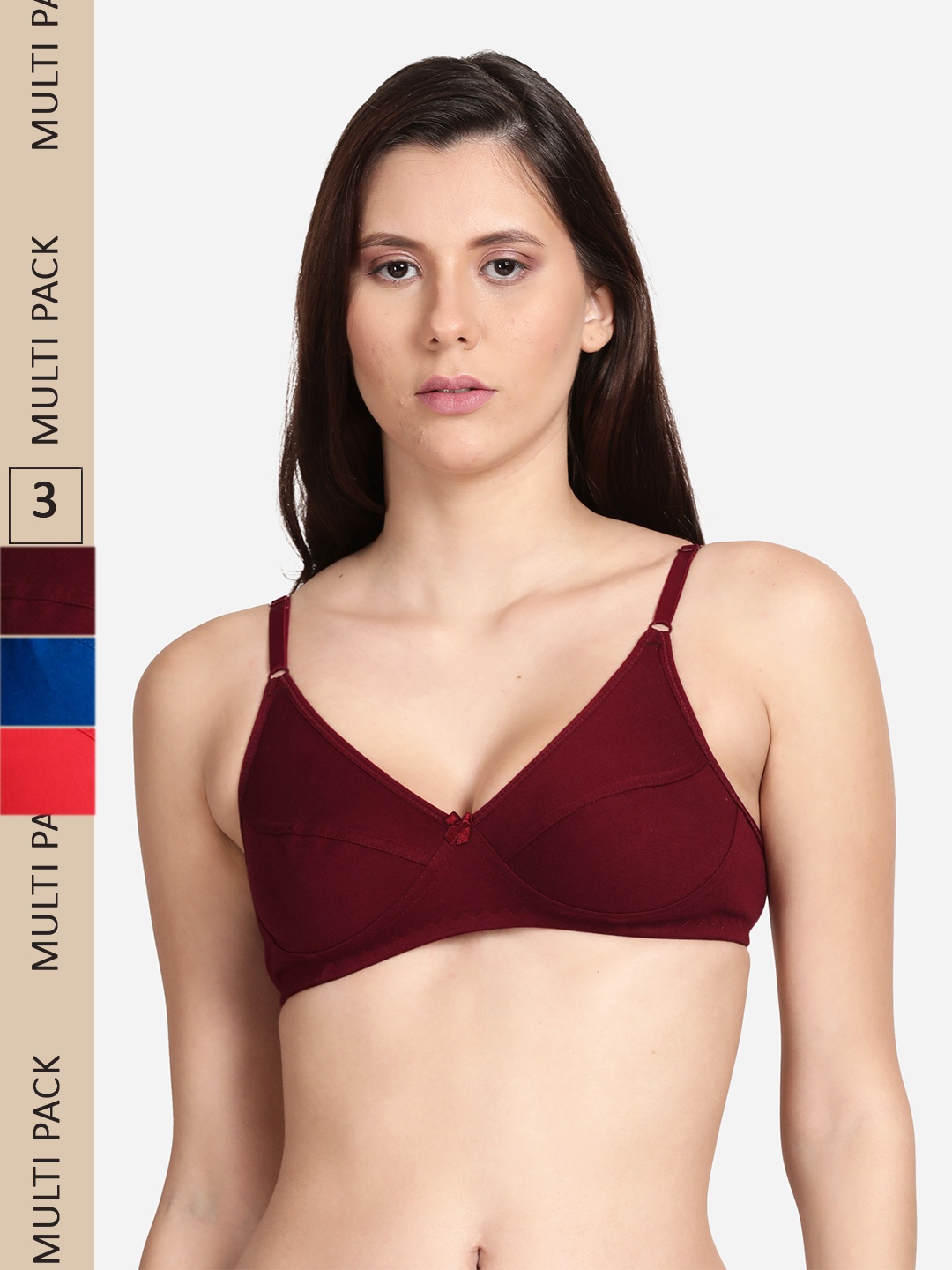 

shyaway Pack Of 3 Cotton Low Support Everyday Bra, Red