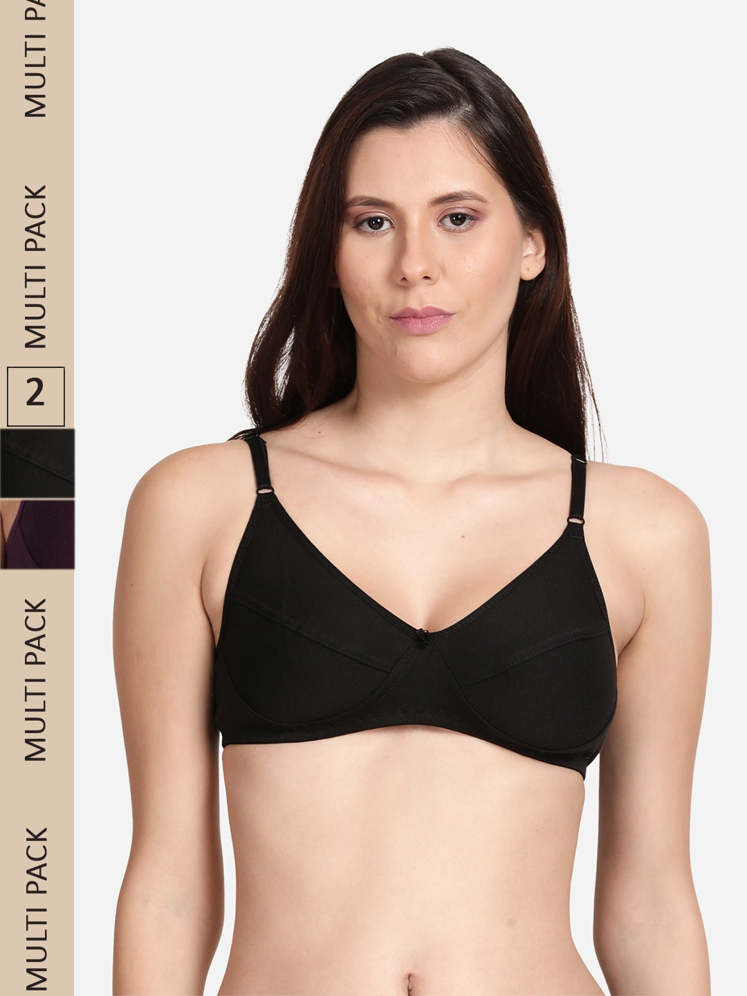 

shyaway Pack Of 2 Cotton Low Support Everyday Bra, Black