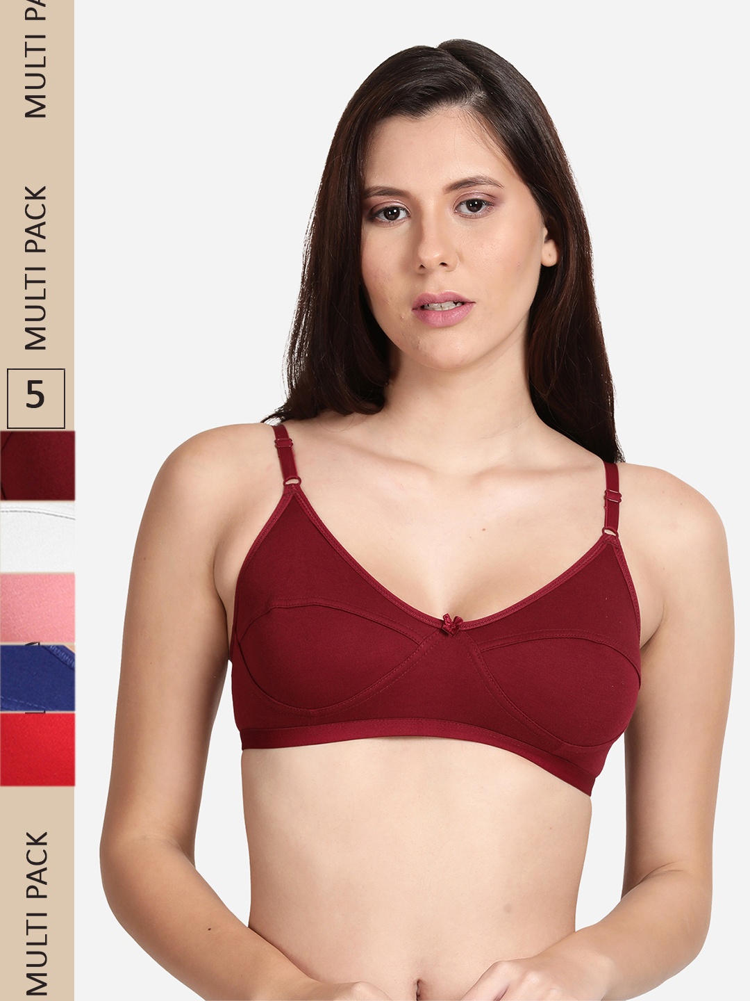 

shyaway Pack Of 5 Cotton Low Support Everyday Bra, Maroon