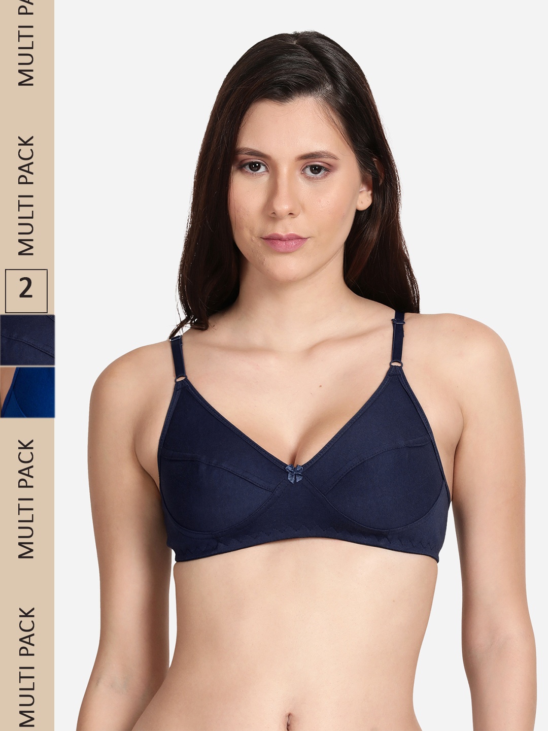 

shyaway Pack Of 2 Cotton Low Support Everyday Bra, Navy blue