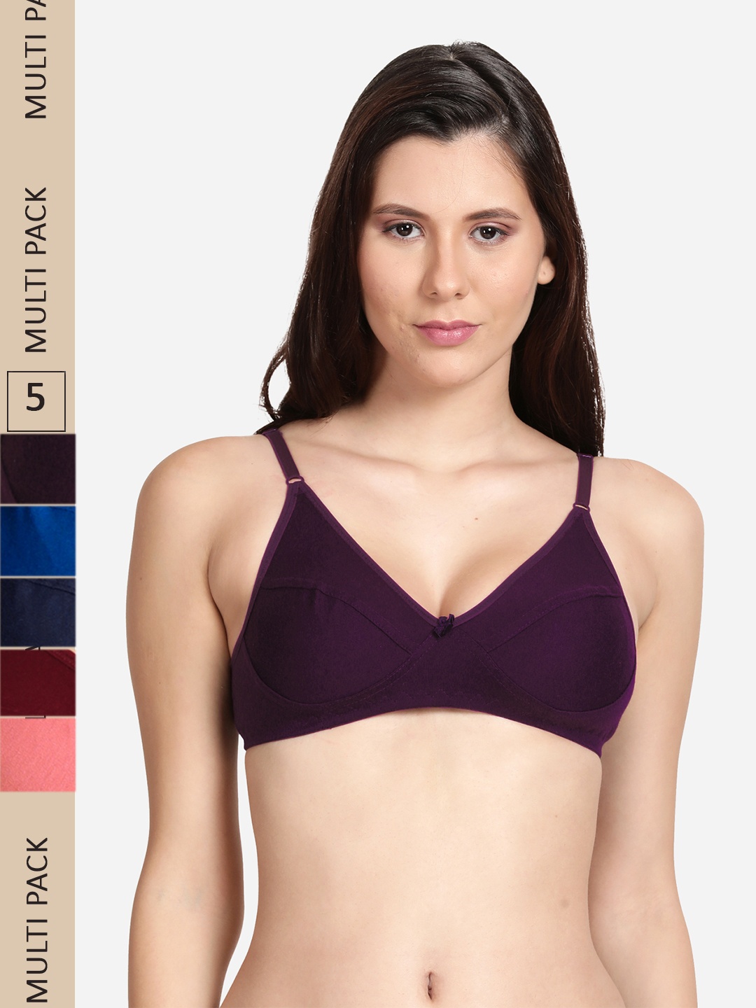 

shyaway Pack Of 5 Cotton Low Support Everyday Bra, Maroon