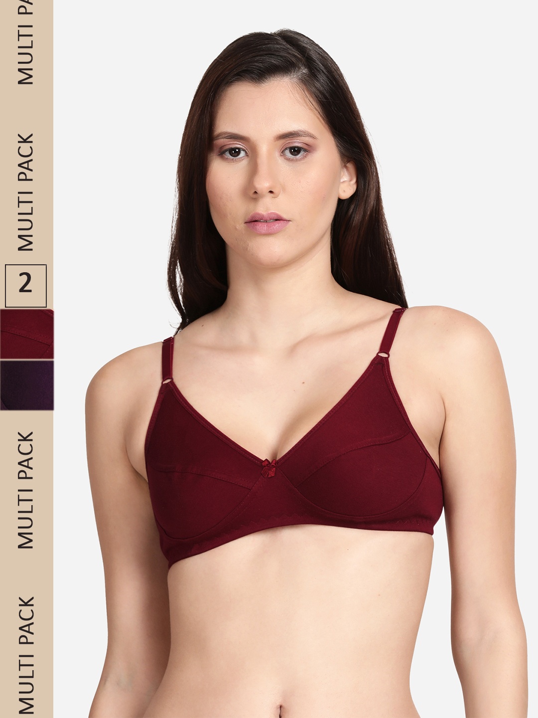 

shyaway Pack of 2 Non Padded Non Wired Everyday Cotton Bra, Maroon