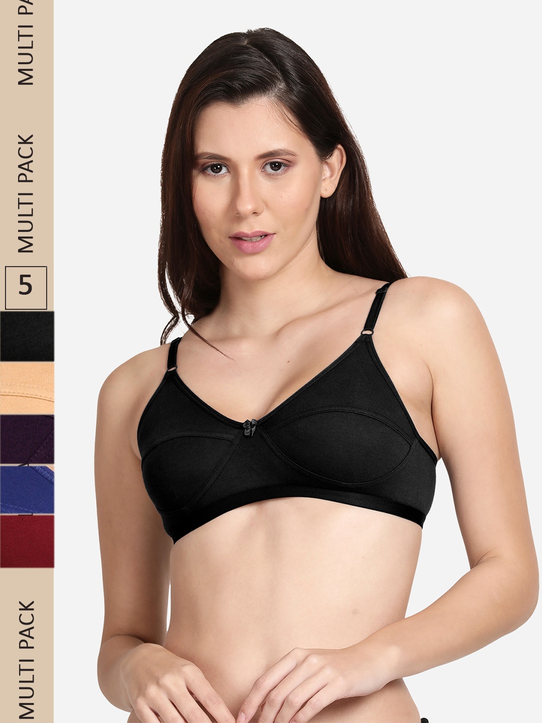 

shyaway Pack of 5 Non Padded Non Wired Everyday Cotton Bra, Nude