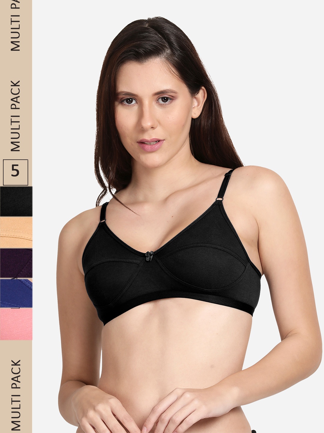 

shyaway Pack of 5 Non Padded Non Wired Everyday Cotton Bra, Pink