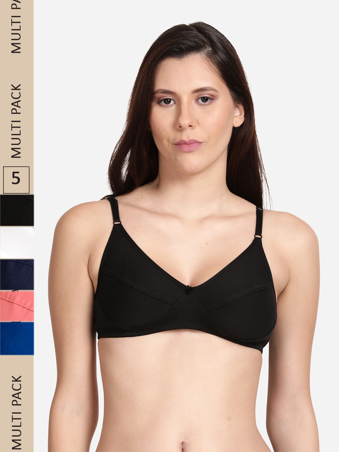 

shyaway Pack of 5 Non Padded Non Wired Everyday Cotton Bra, Navy blue