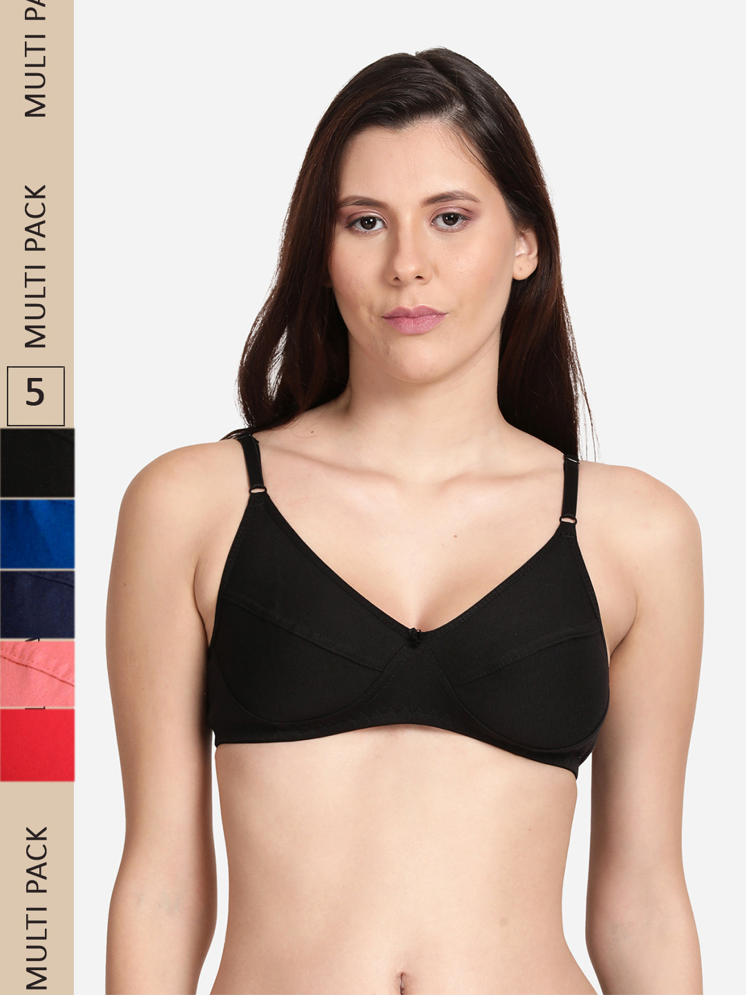 

shyaway Pack of 5 Non Padded Non Wired Everyday Cotton Bra, Navy blue