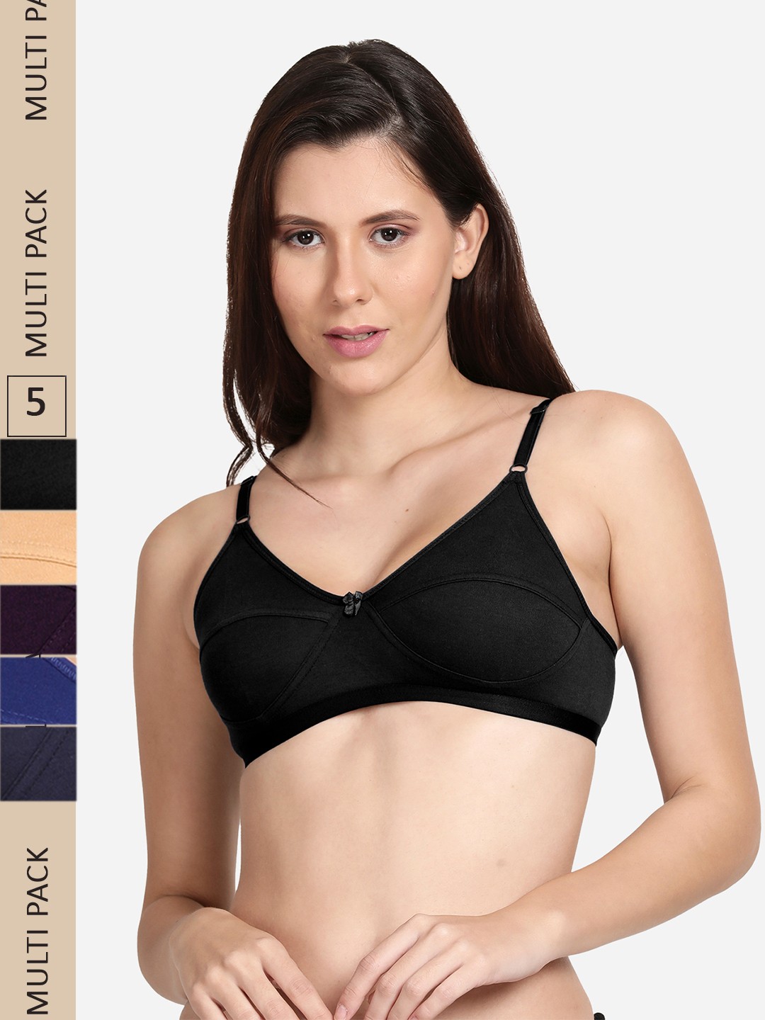 

shyaway Pack of 5 Non Padded Non Wired Everyday Cotton Bra, Nude