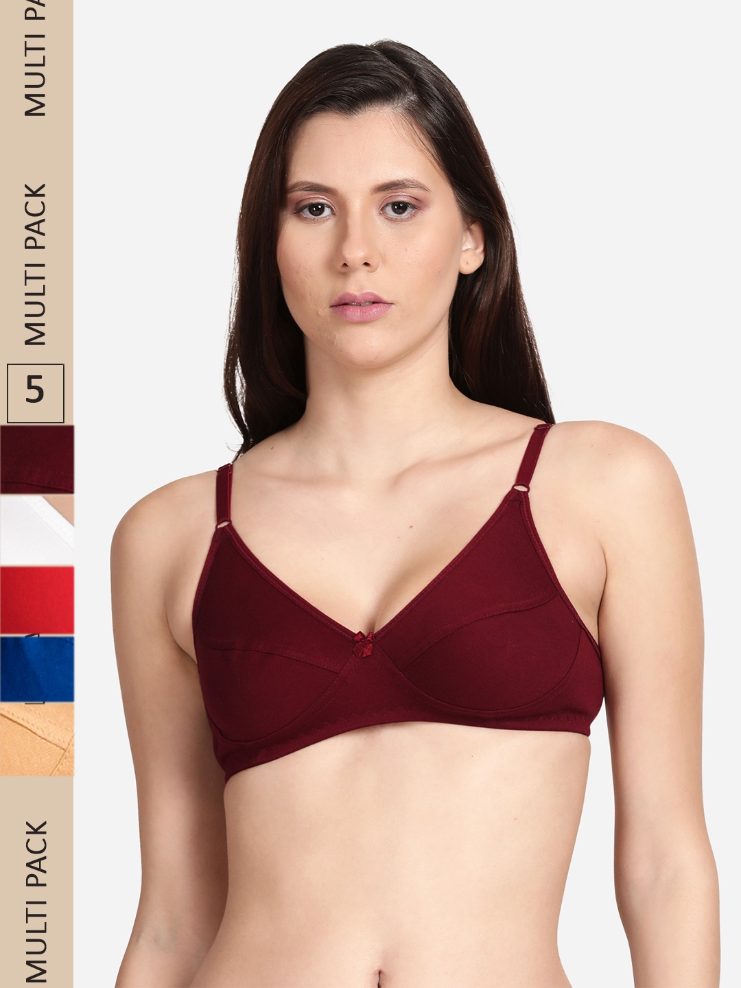 

shyaway Pack of 5 Non Padded Non Wired Everyday Cotton Bra, Red