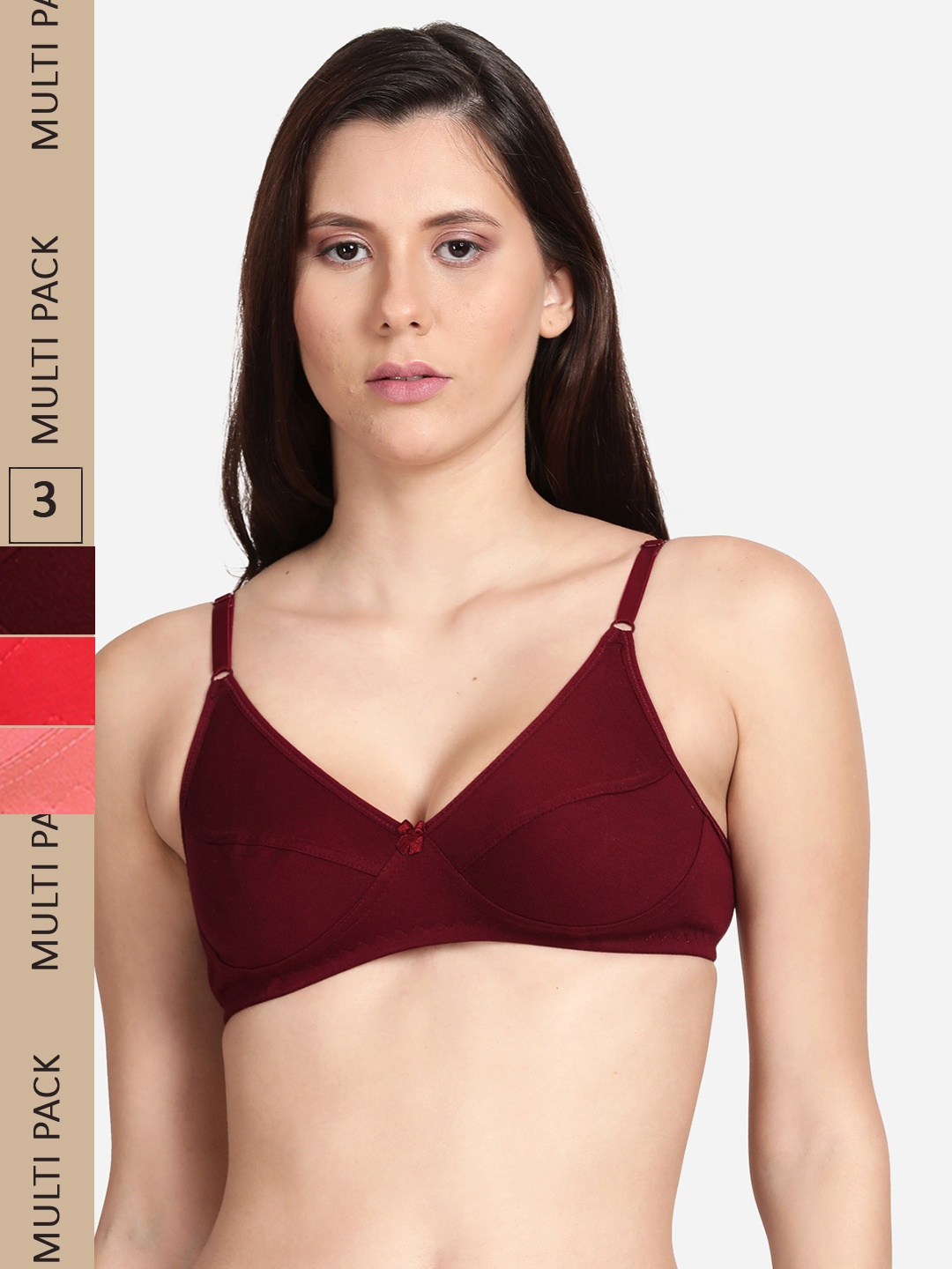 

shyaway Pack of 3 Non Padded Non Wired Cotton Everyday Bra, Pink