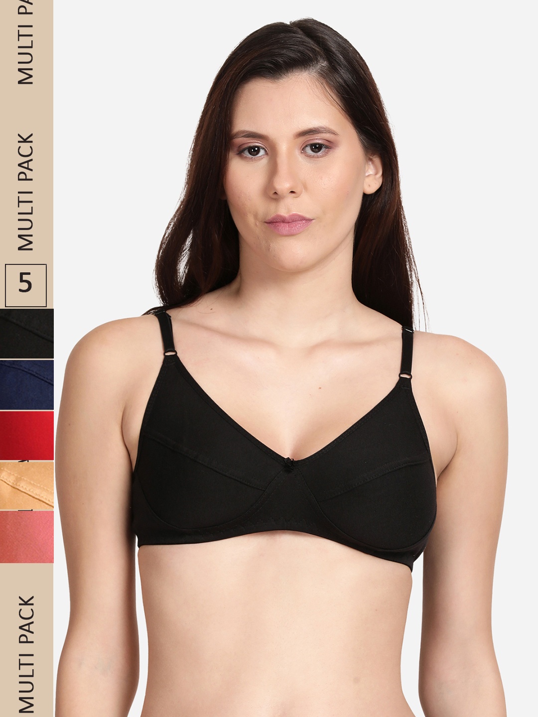 

shyaway Pack Of 5 Non-Wired Non Padded Bra, Navy blue