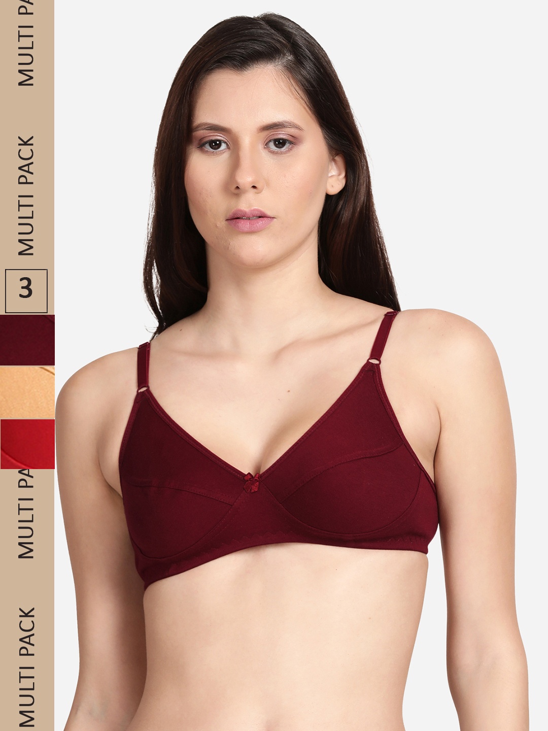 

shyaway Pack Of 3 Non-Wired Non Padded Bra, Red