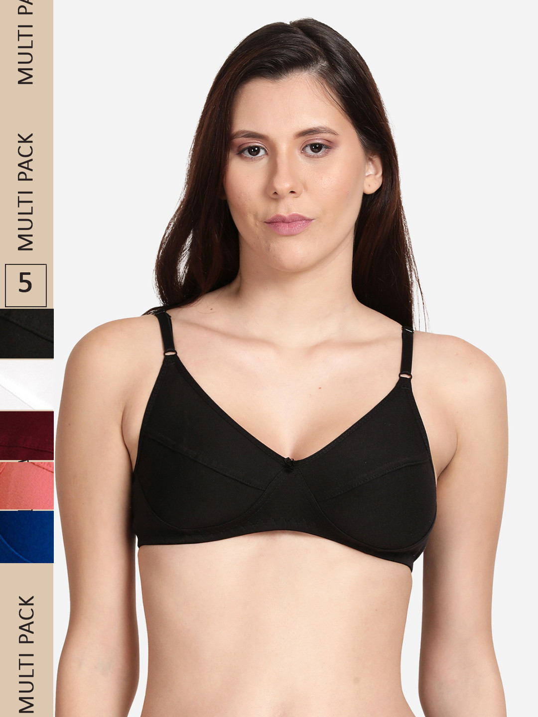 

shyaway Pack Of 5 Non-Wired Non Padded Bra, Black