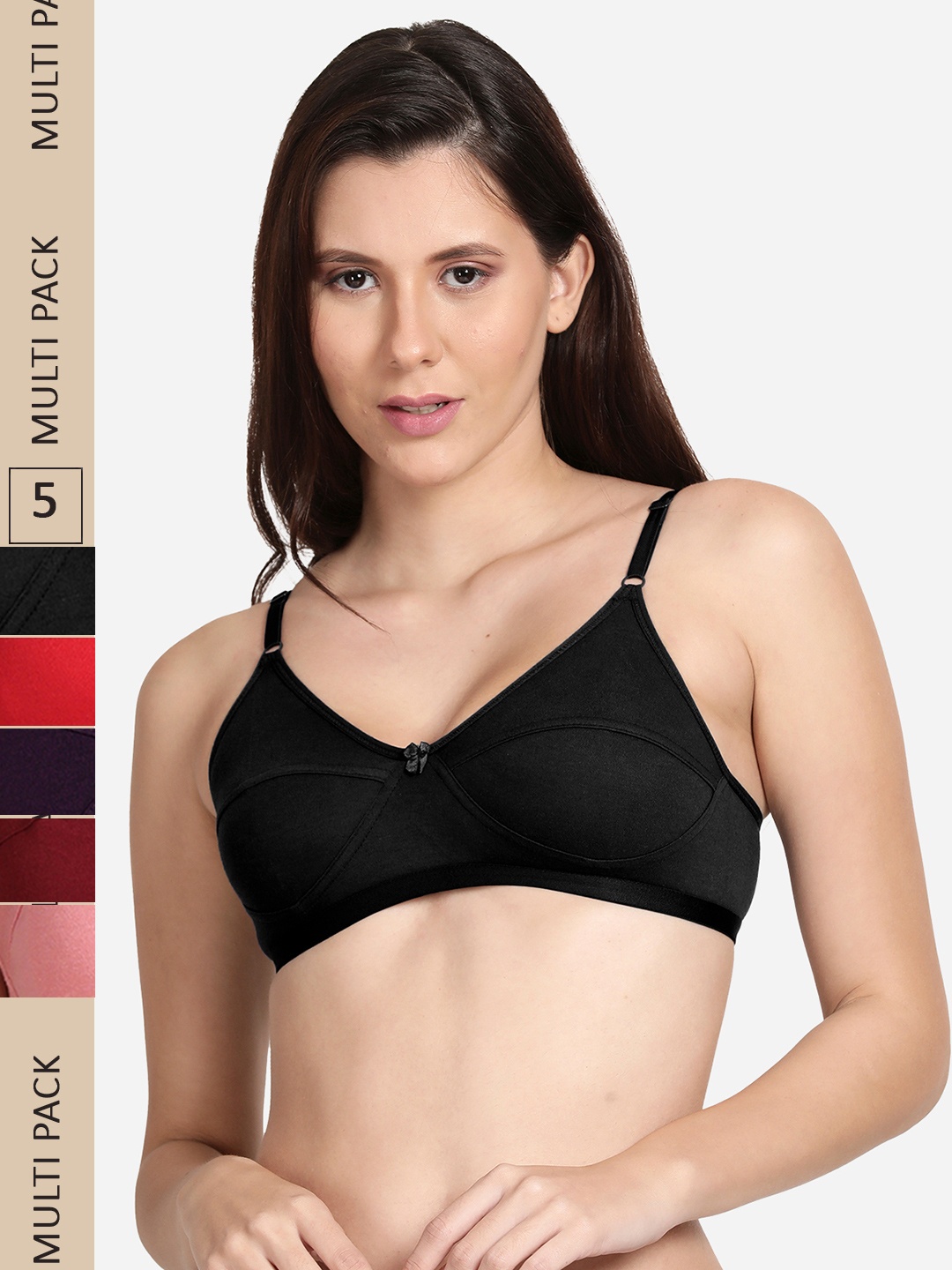 

shyaway Pack Of 5 Non Padded All Day Cotton Comfort Bra, Pink