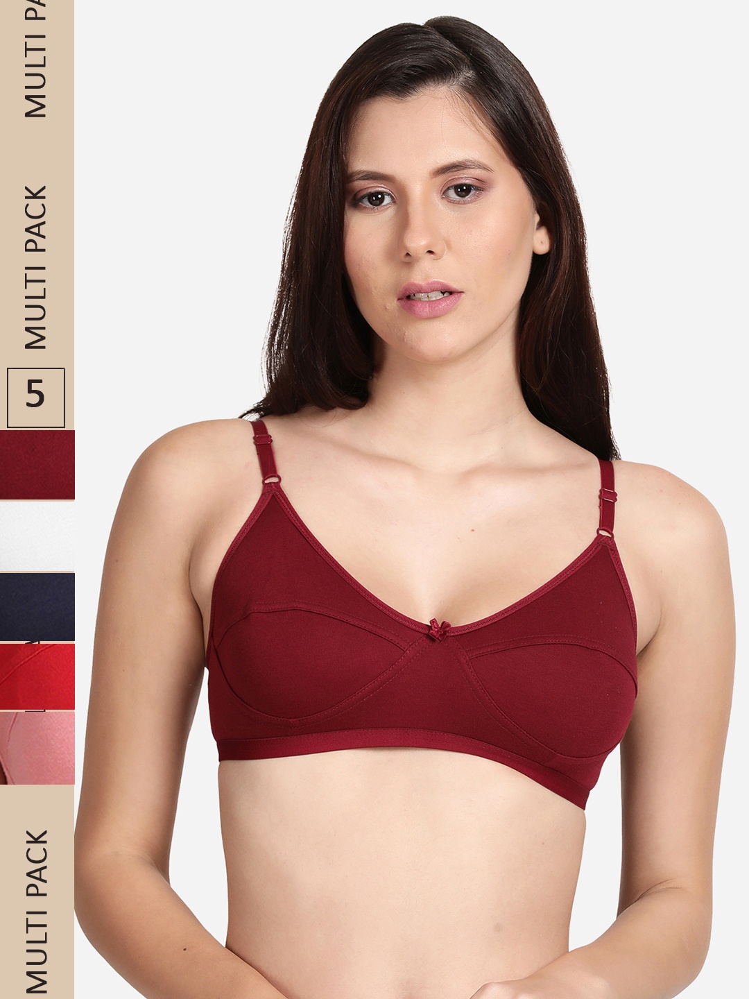 

shyaway Pack Of 5 Non Padded All Day Cotton Comfort Bra, Maroon