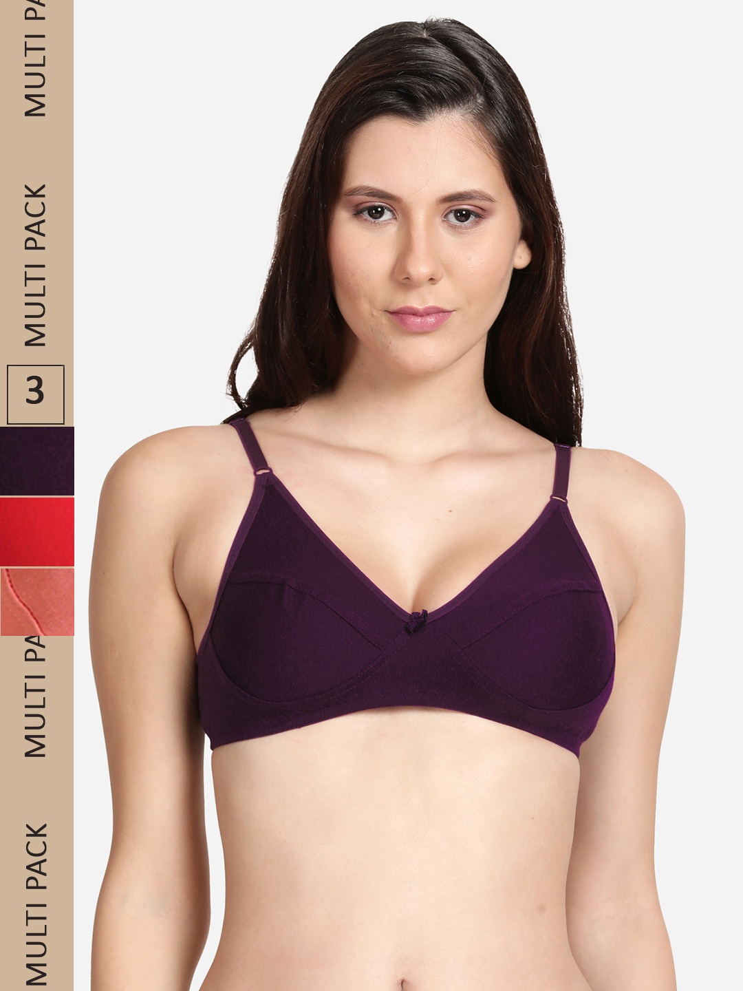 

shyaway Pack Of 3 Non Padded Cotton Comfort Bra, Red
