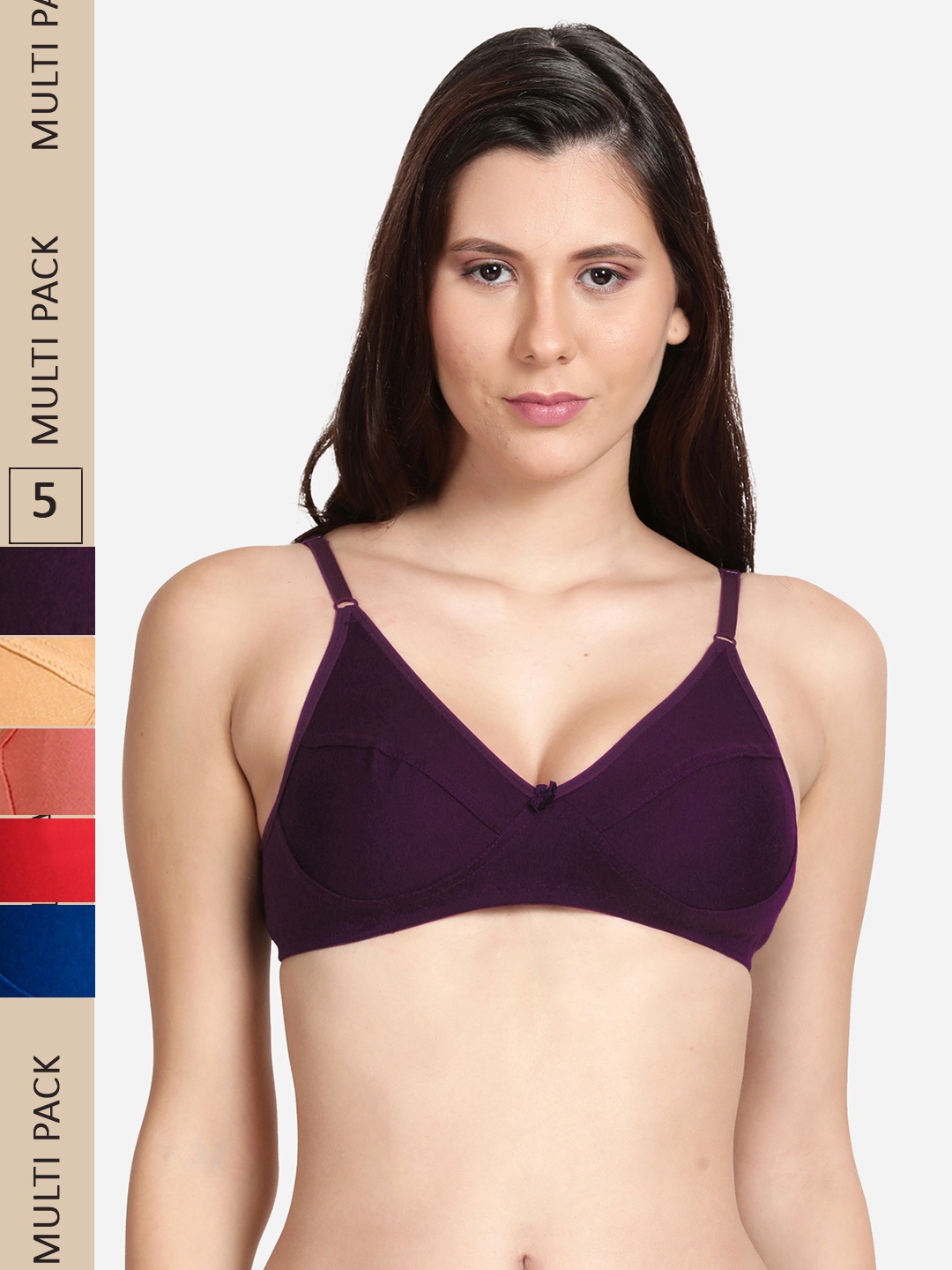 

shyaway Pack Of 5 Non Padded All Day Cotton Comfort Bra, Red