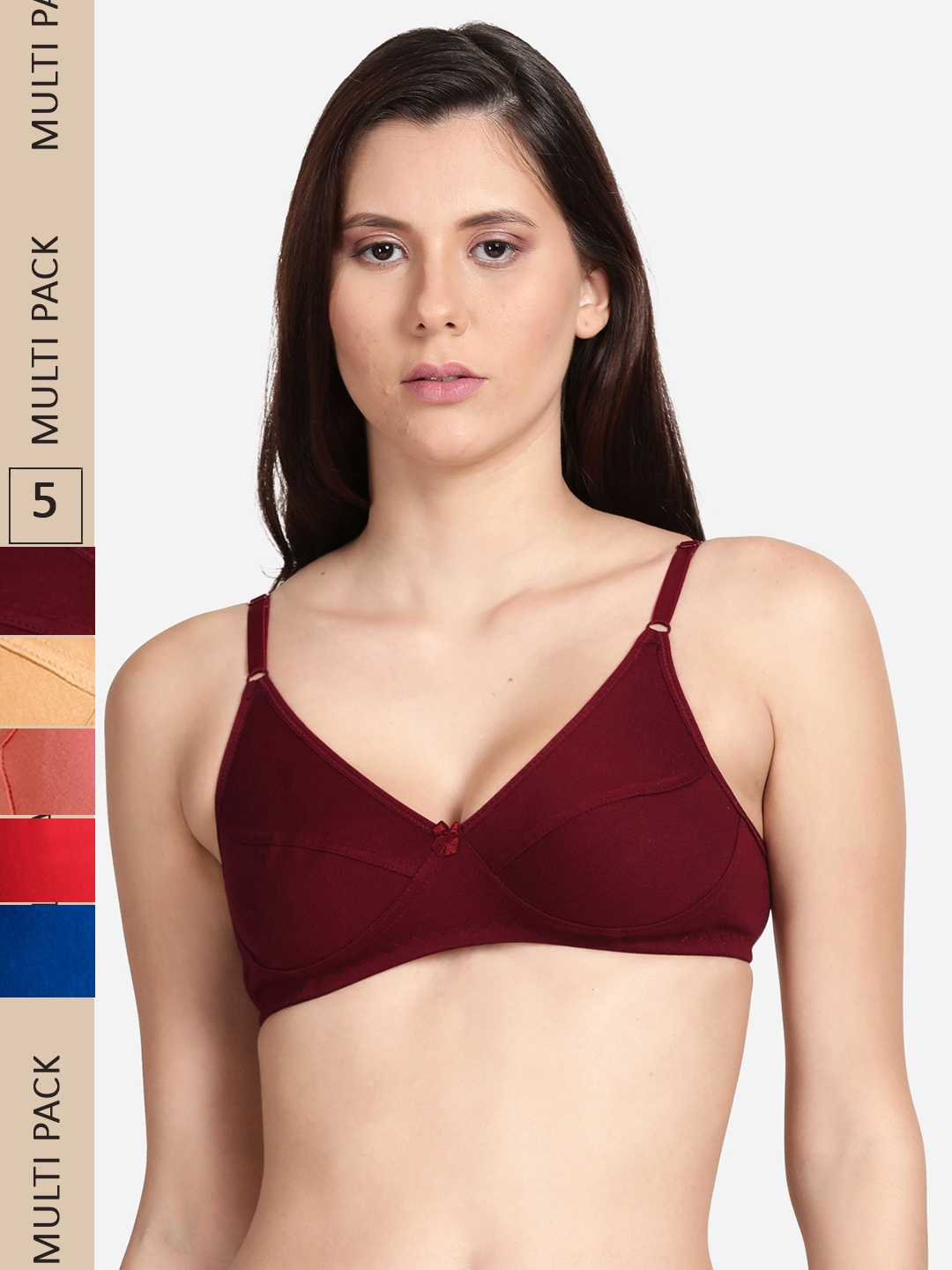 

shyaway Pack Of 5 Non Padded All Day Cotton Comfort Bra, Maroon