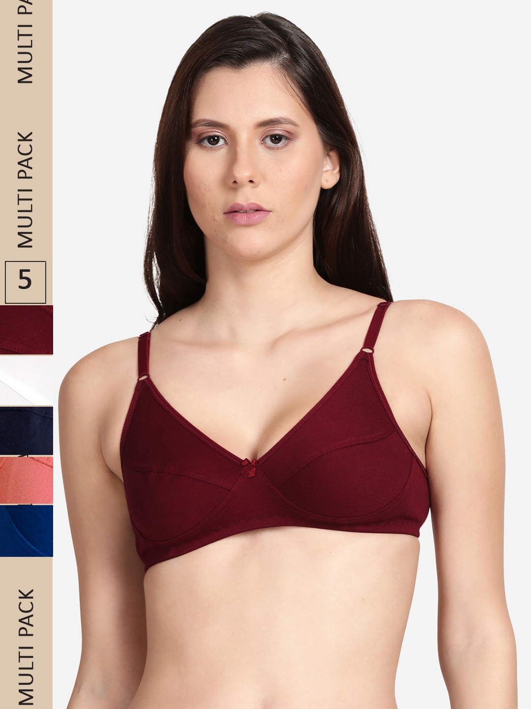 

shyaway Pack Of 5 Cut & Sew All day Comfort Cotton Bra, Maroon