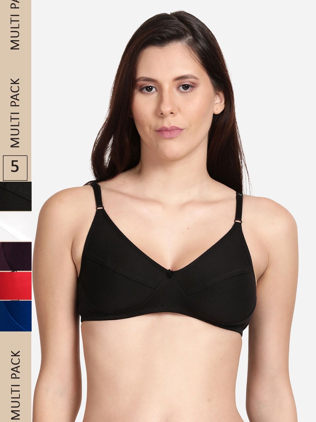 

shyaway Pack Of 5 Cut & Sew All day Comfort Cotton Bra, Black