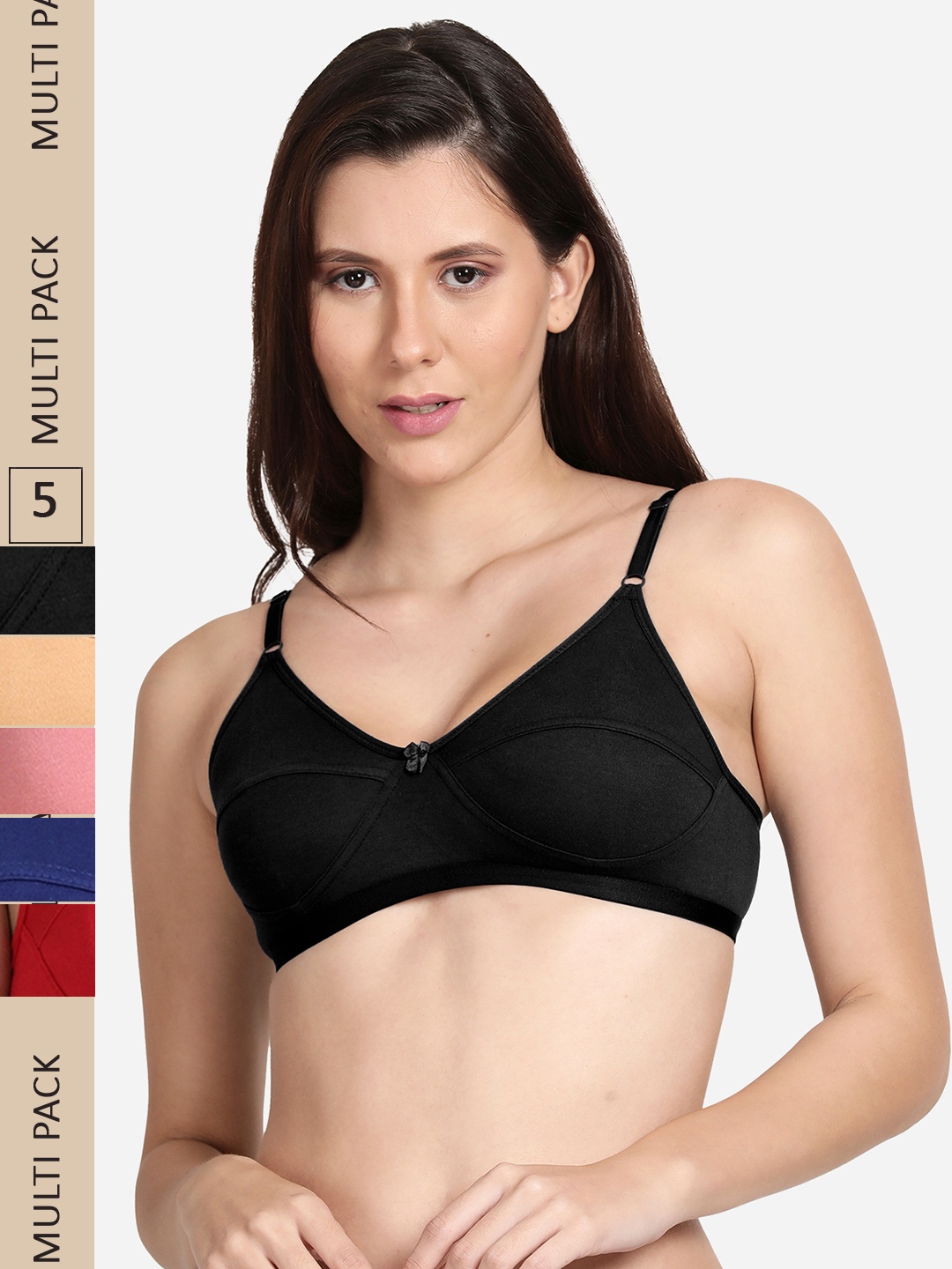 

shyaway Pack Of 5 Cut & Sew All day Comfort Cotton Bra, Black