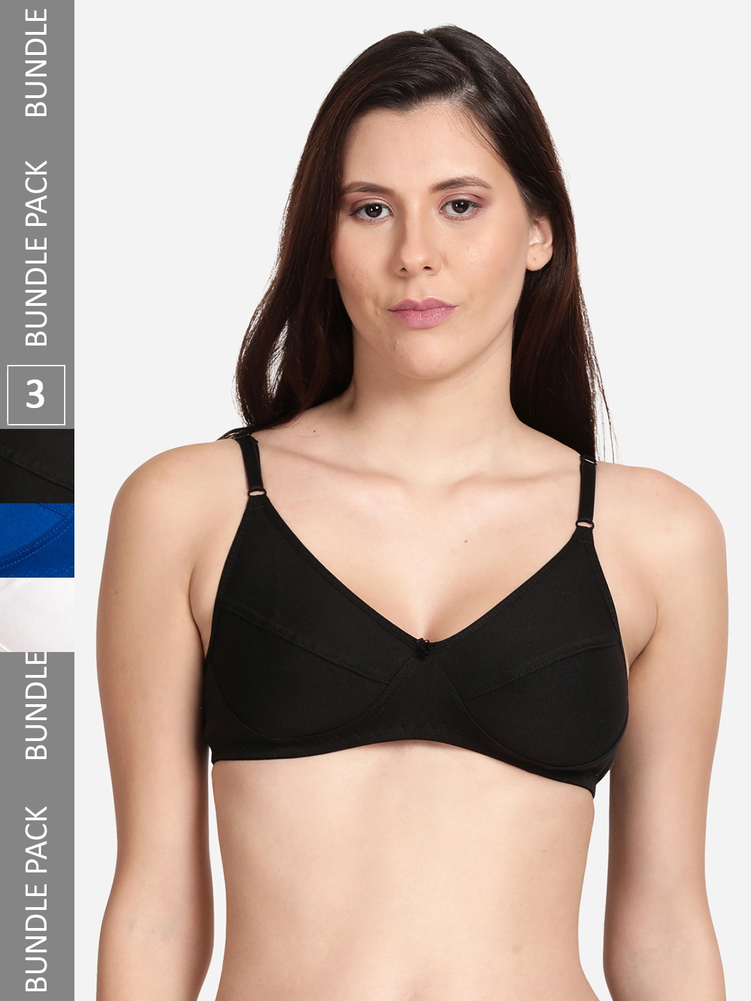 

shyaway Set Of 3 Half Coverage Bras, Navy blue