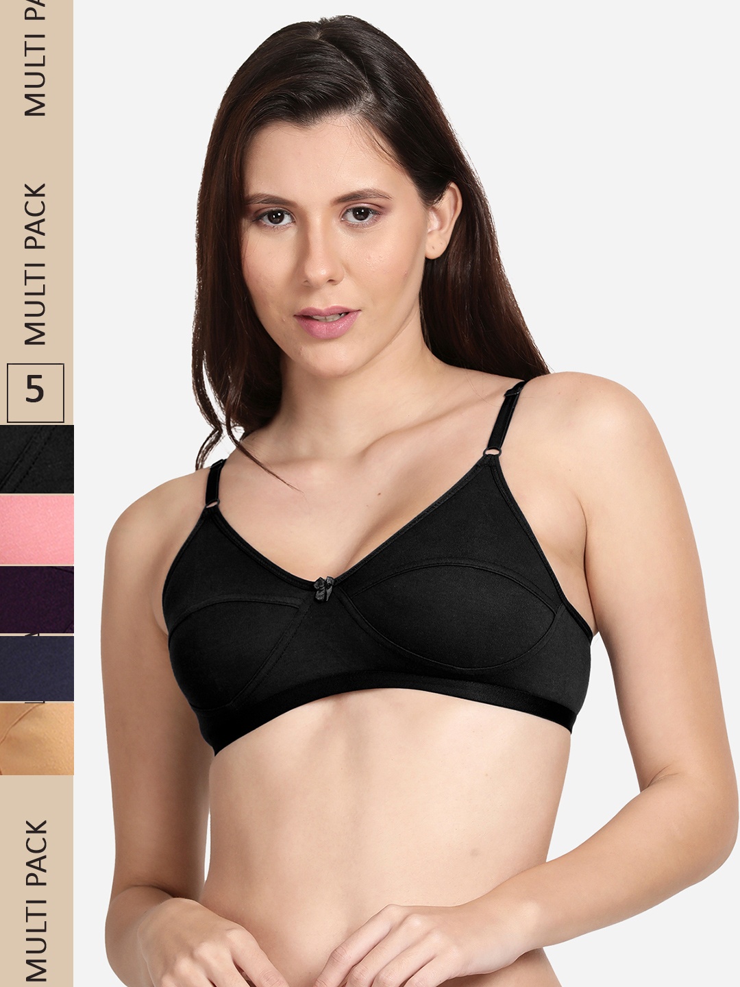 

shyaway Pack Of 5 Cut & Sew All day Comfort Cotton Bra, Black