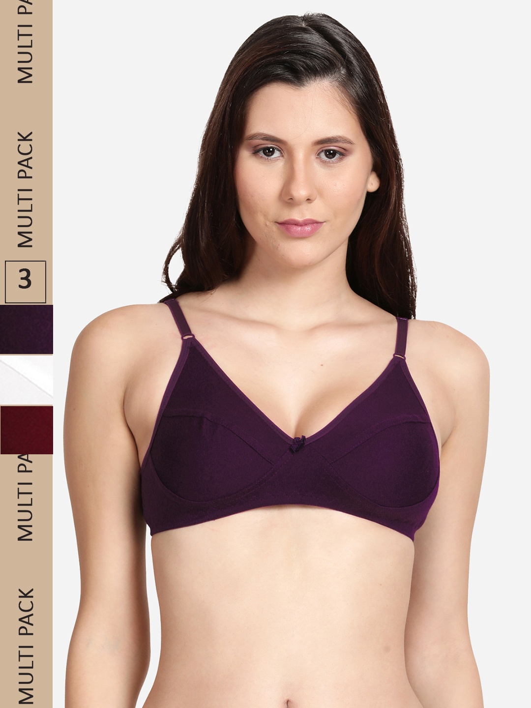 

shyaway Pack Of 3 Cut & Sew All day Comfort Non Wired Cotton Bra, Maroon