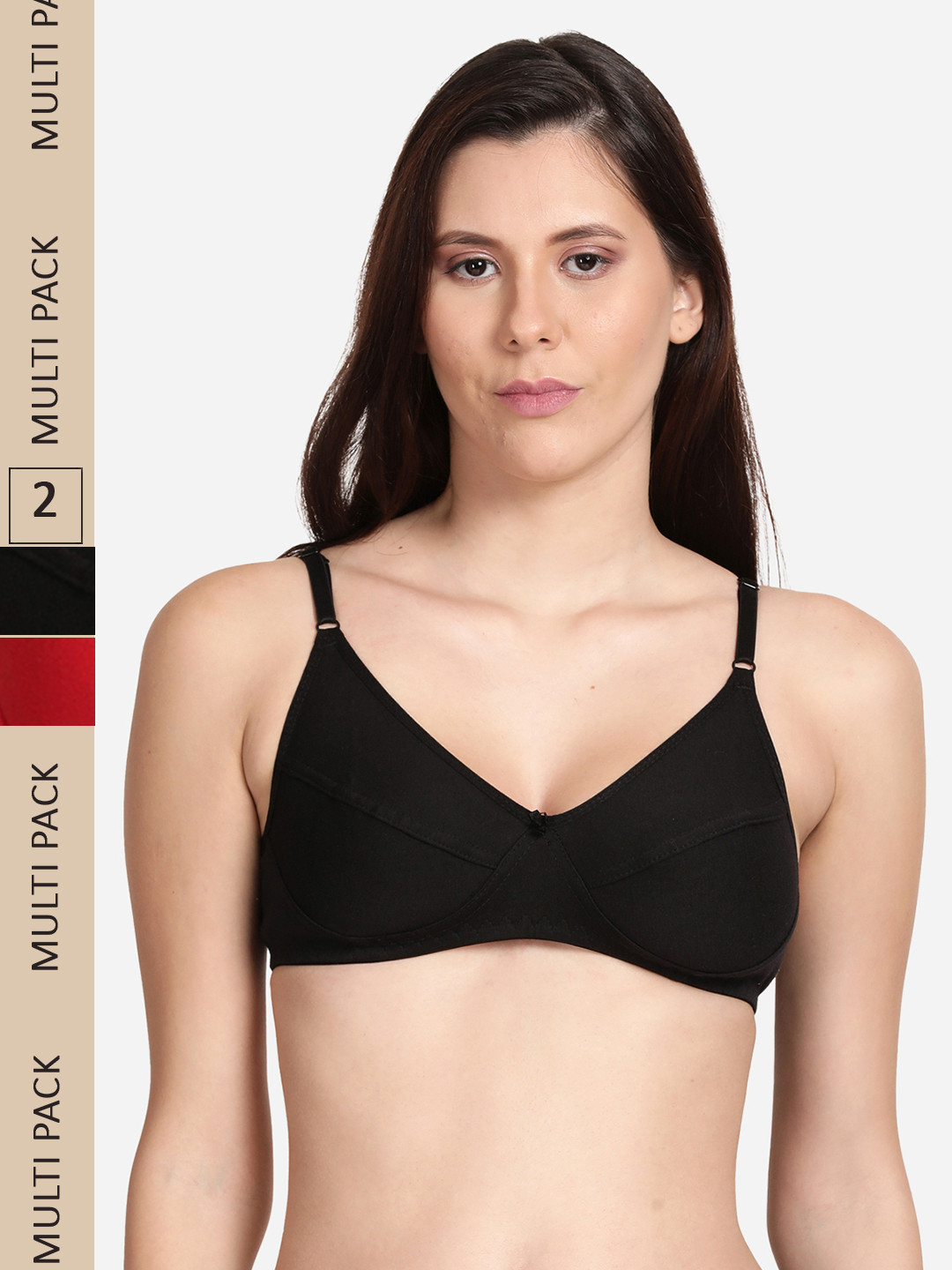 

shyaway Red & Black Pack Of 2 Non Padded Cotton Bra