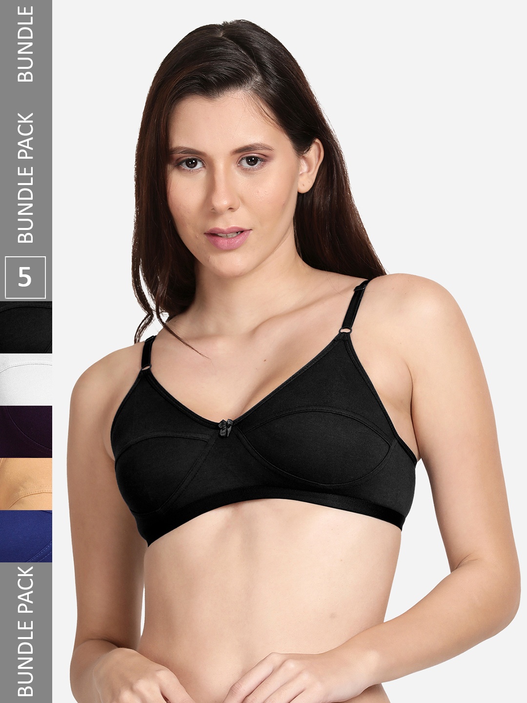 

shyaway Pack Of 5 Cut & Sew All day Comfort Cotton Bra, Black