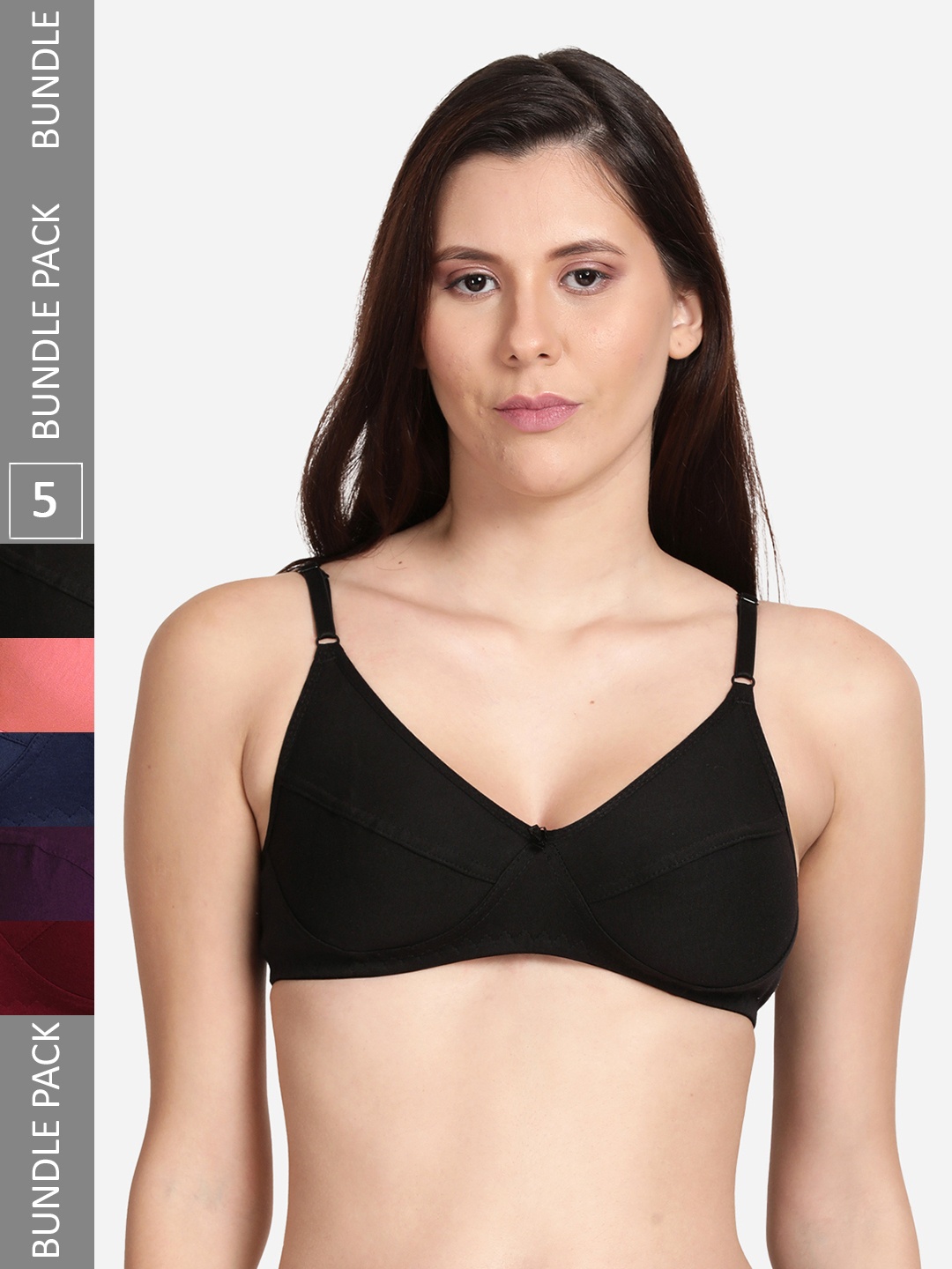 

shyaway Pack Of 5 Cut & Sew All day Comfort Non Wired Cotton Bra, Black